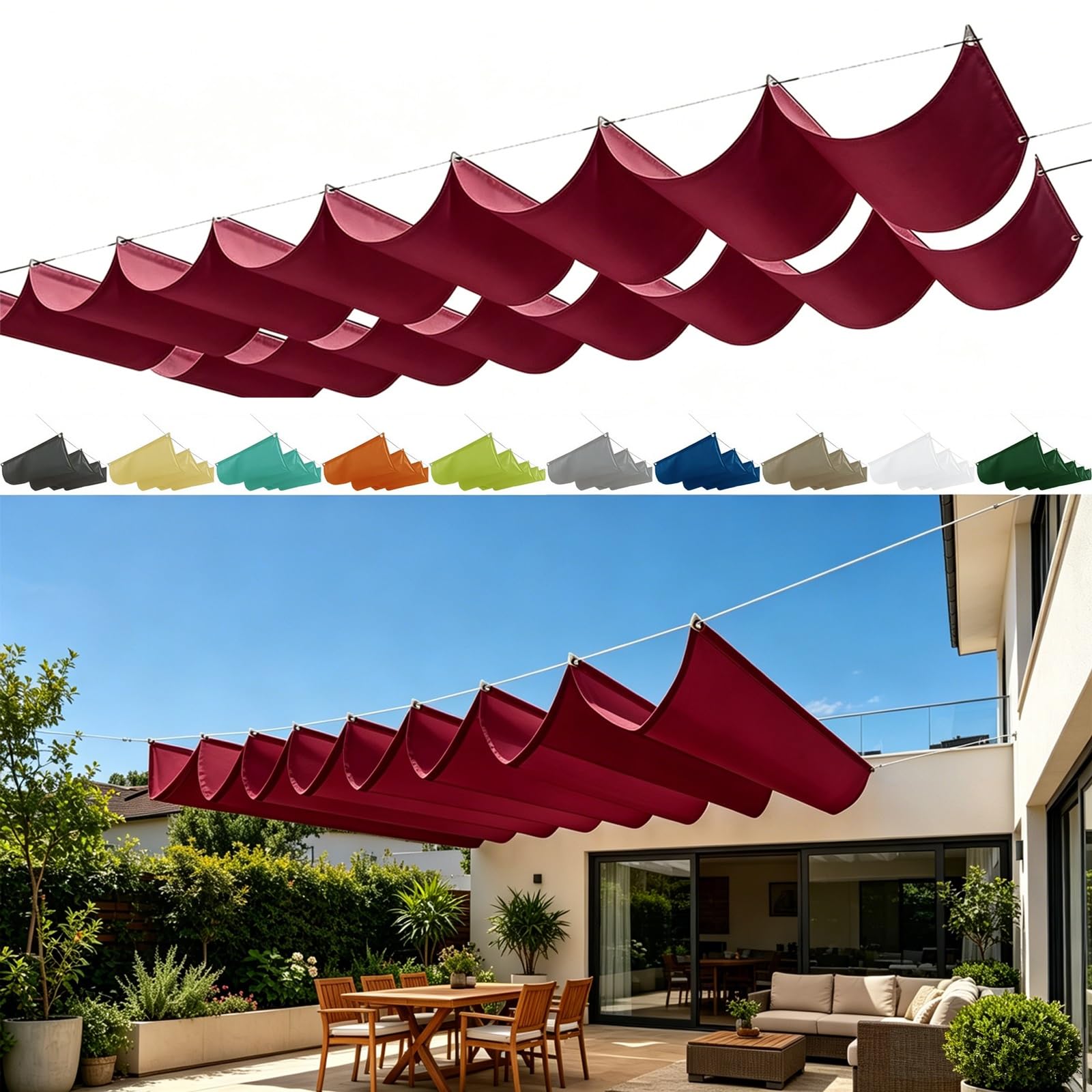 Voile d'ombrage rétractable rectangulaire 200 x 350 cm imperméable vin rouge