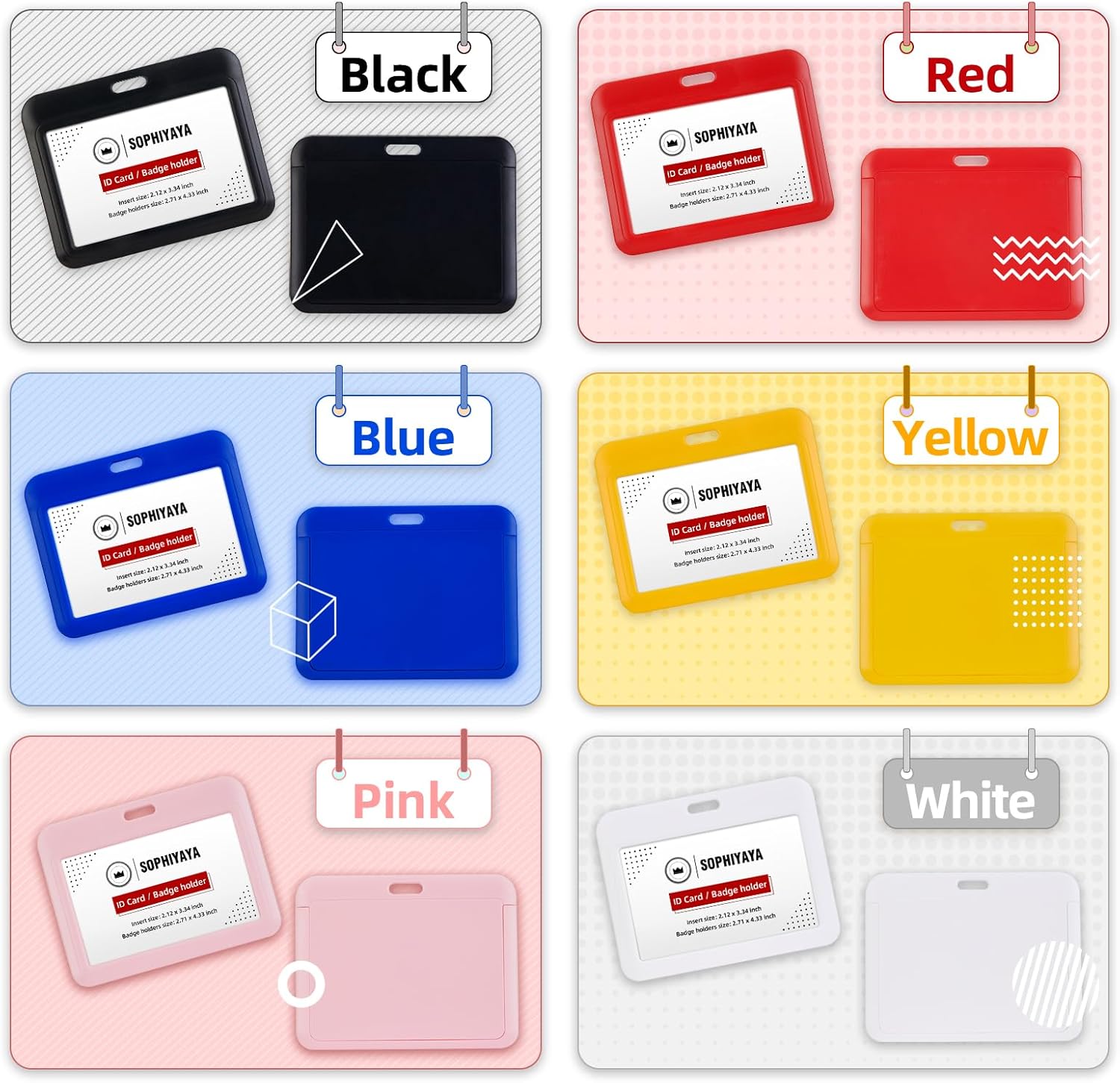 2 Pack Sliding Horizontal Badge Holder Hard Plastic Key Card Work Badge Sleeve for Office School Factory Teacher Student (Black) - Image 4