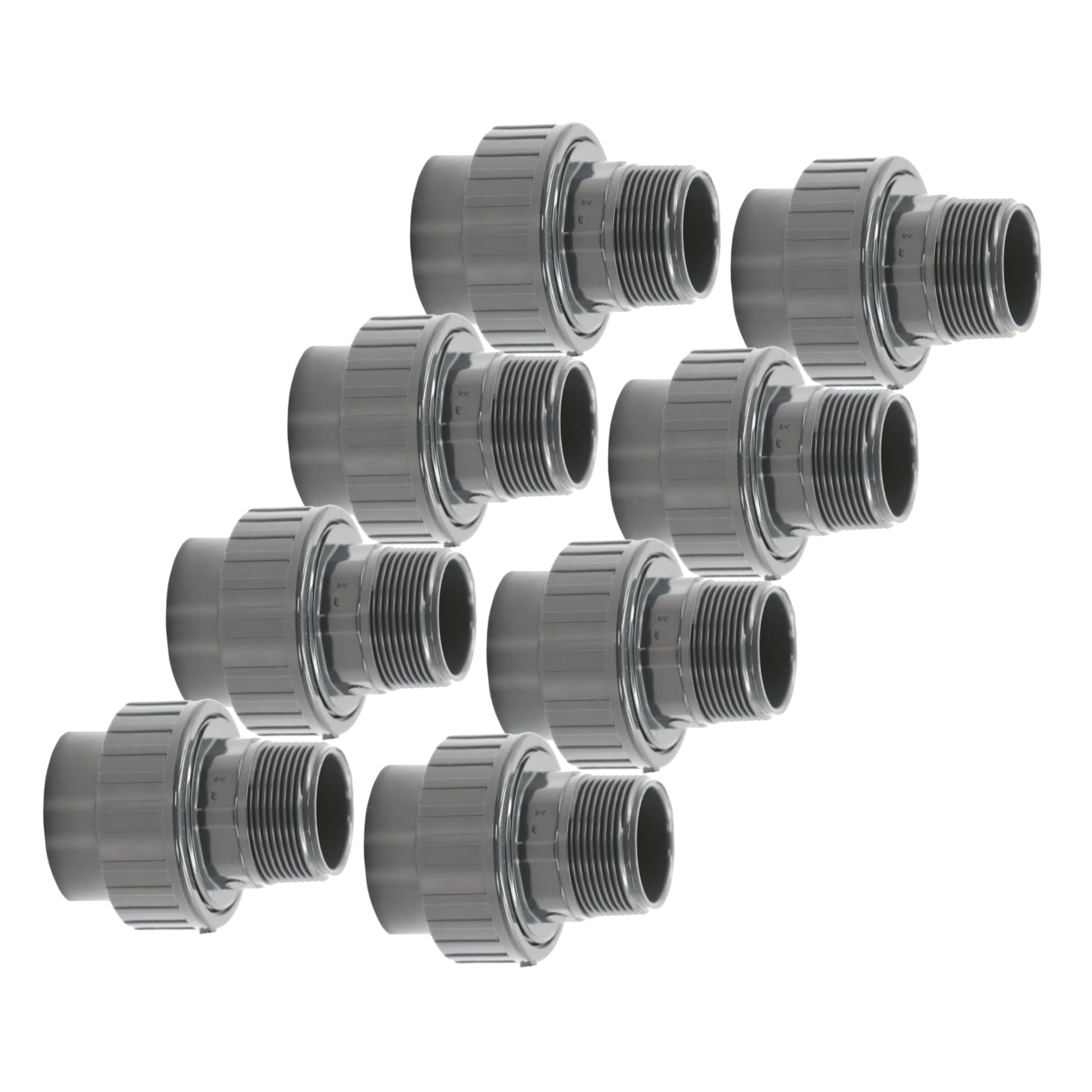 HAF® 8 accesorios de PVC con manguito adhesivo de 50 mm x 2 rosca exterior | Adaptador de PVC gris para tuberías de piscina y todas las tuberías | Calidad: fabricado en Europa – Cantidad: 8 unidades