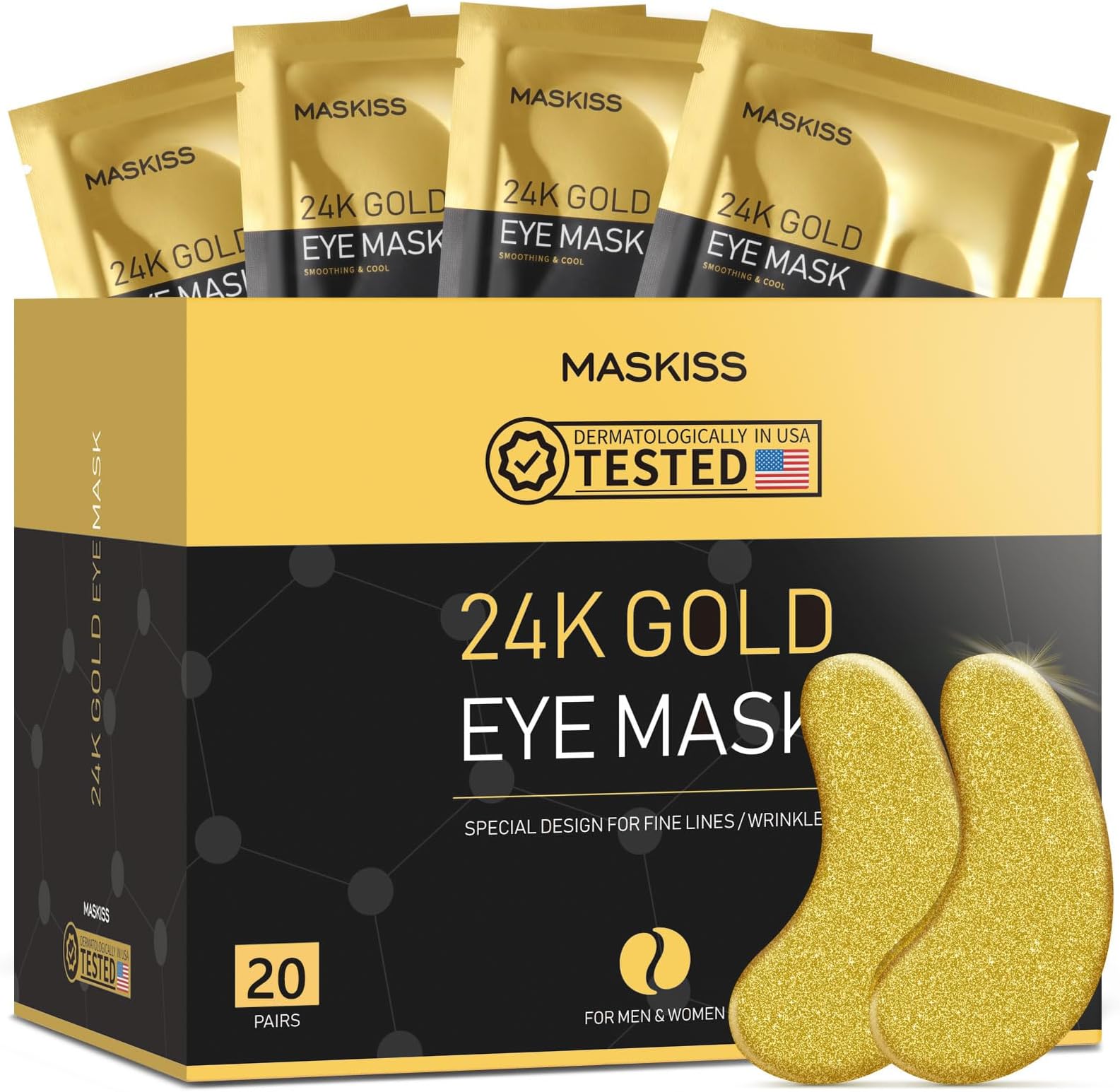Maskiss 24k Gold Under Eye Patches (20 Pairs), eye mask, Collagen Skin Care Products, Eye Patches for Puffy Eyes, eye masks for dark circles and puffiness
