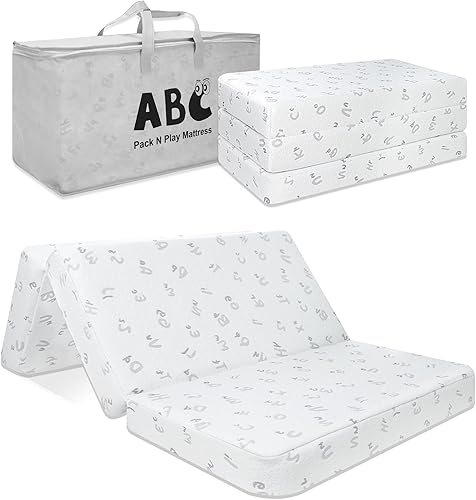 Colchón triple Pack and Play, 38 x 26 pulgadas, colchón de espuma de alta densidad Pack N Play para bebé pequeño, colchón portátil de cuna de viaje