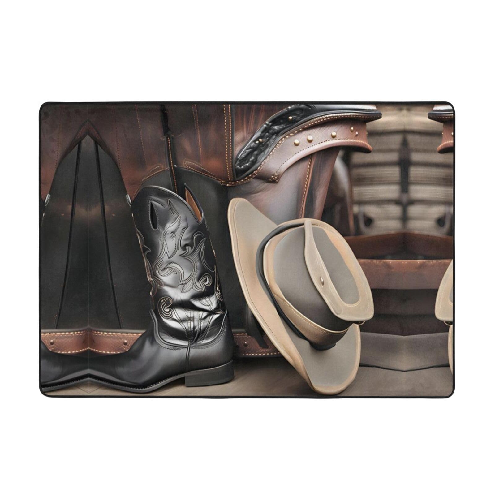 Grand tapis flanelle cowboy noir aux finitions soignées pour bureau chic