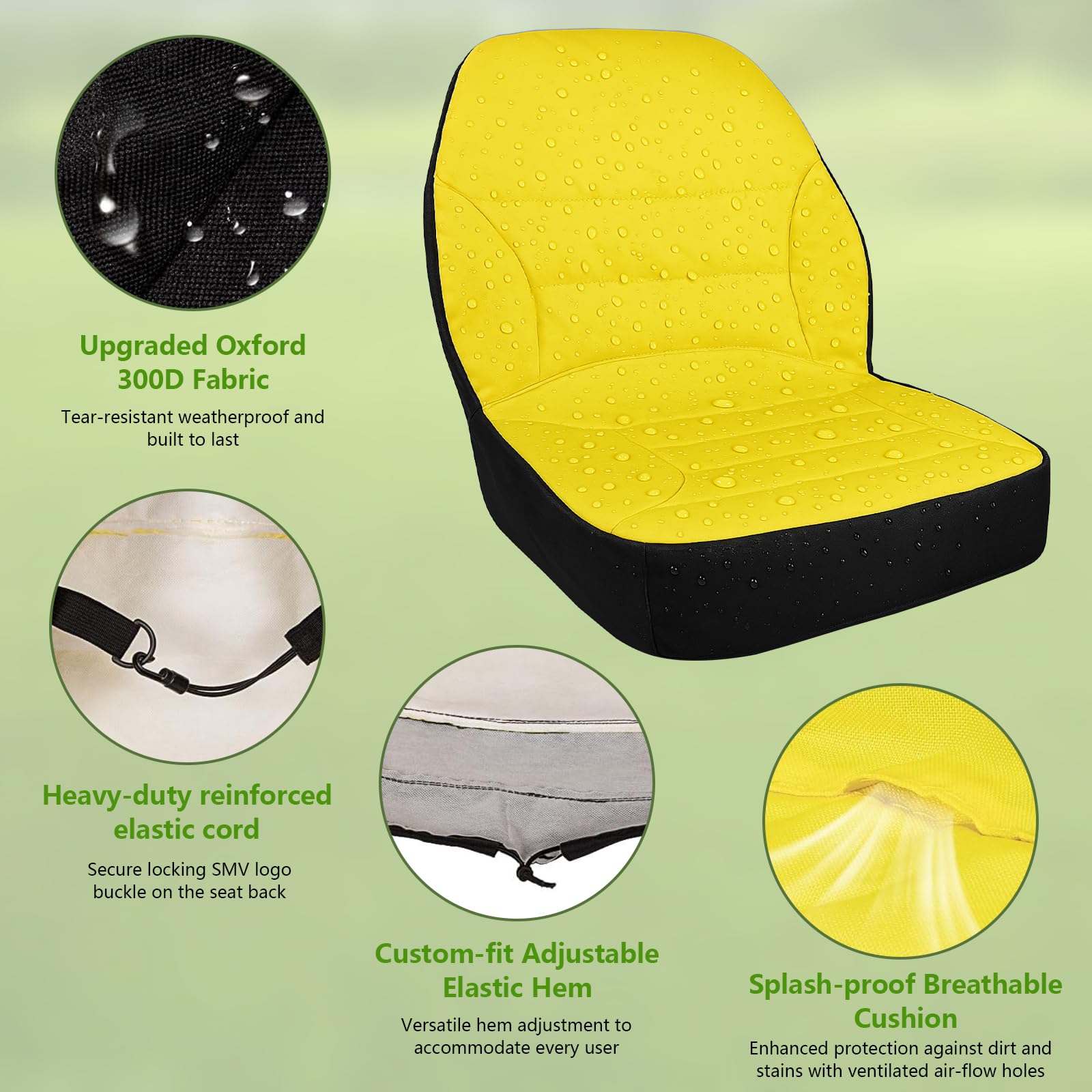 Funda de Asiento para cortacésped Tractor, Tela Oxford 300D, Funda LP68694 Compatible con John Deere Tractor & Gator 1025R 2025R, Resistente a la Intemperie hasta 45 × 12 cm