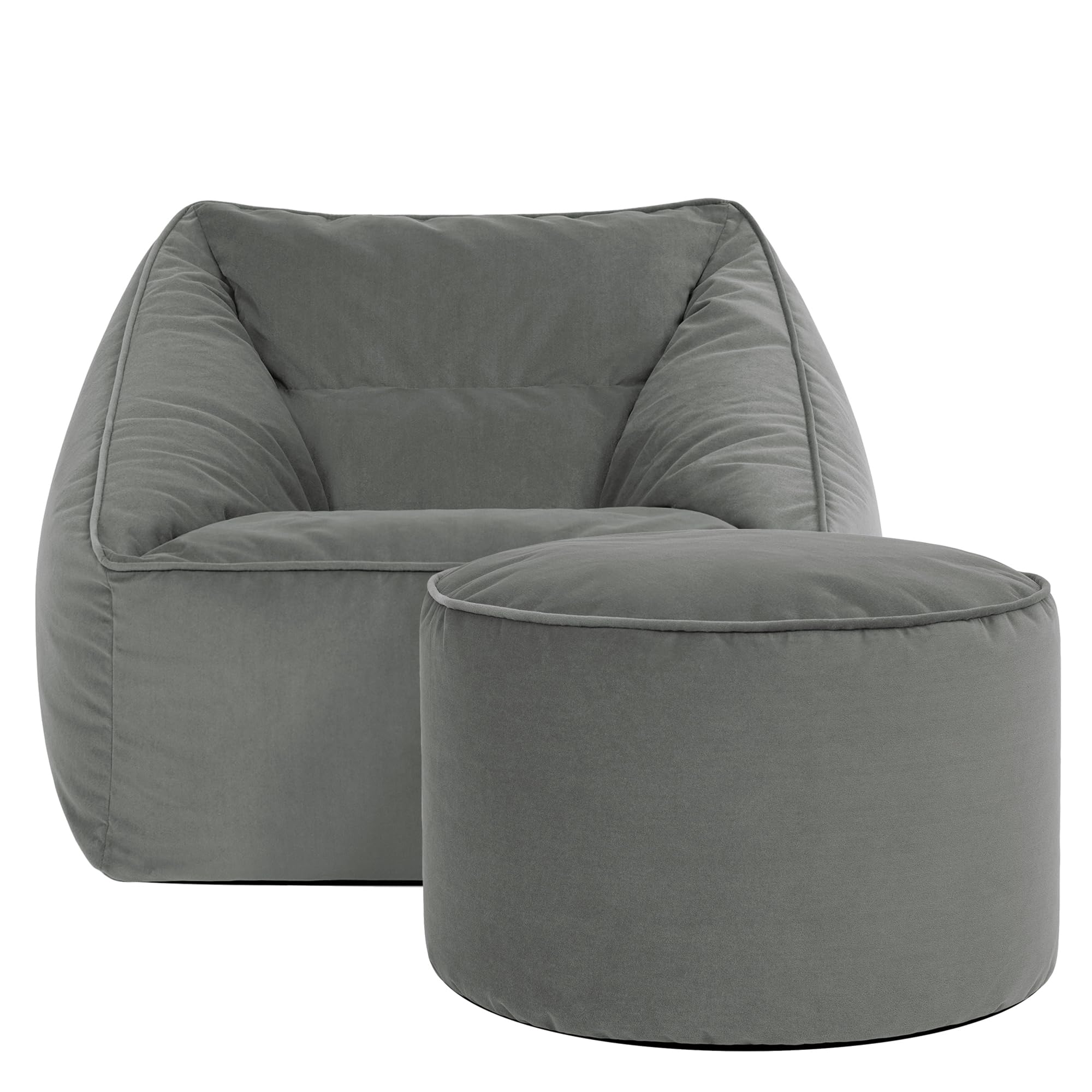icon Natalia Velvet Bean Bag Chair & Footstool with Filling Included, Grey