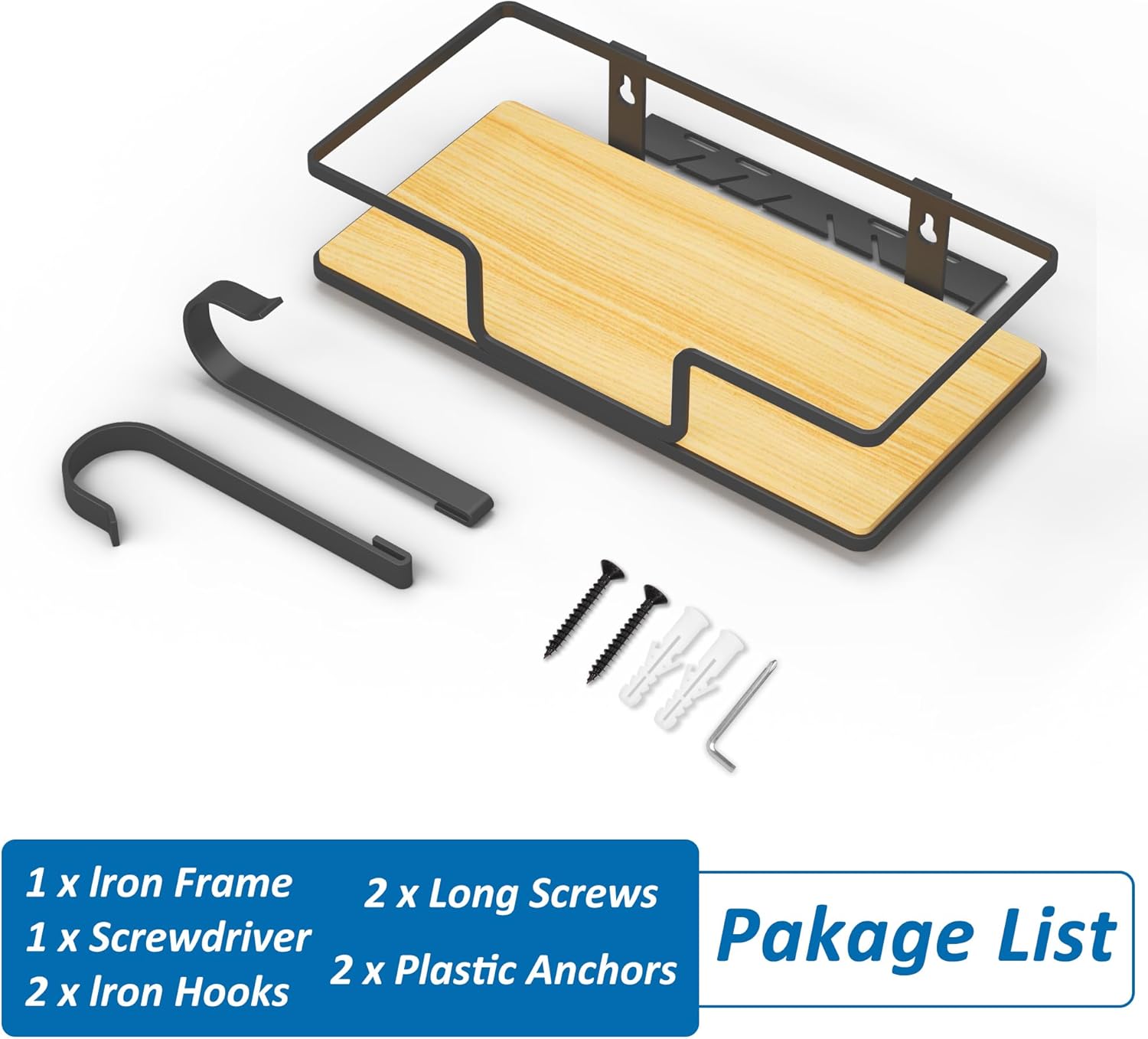 efluky Ironing Board Hanger with Removable Hooks, Ironing Board Holder Wall Mount for T/Y Type, 12.59" L x 5.9" W x 2.36" H, Black