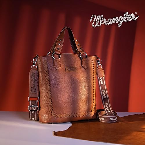 Miniatura 2 de Wrangler Bolsos de mano con asa superior para mujer, bolsos acolchados con bolsillos con cremallera, trenza en forma de U y diseño único de remaches