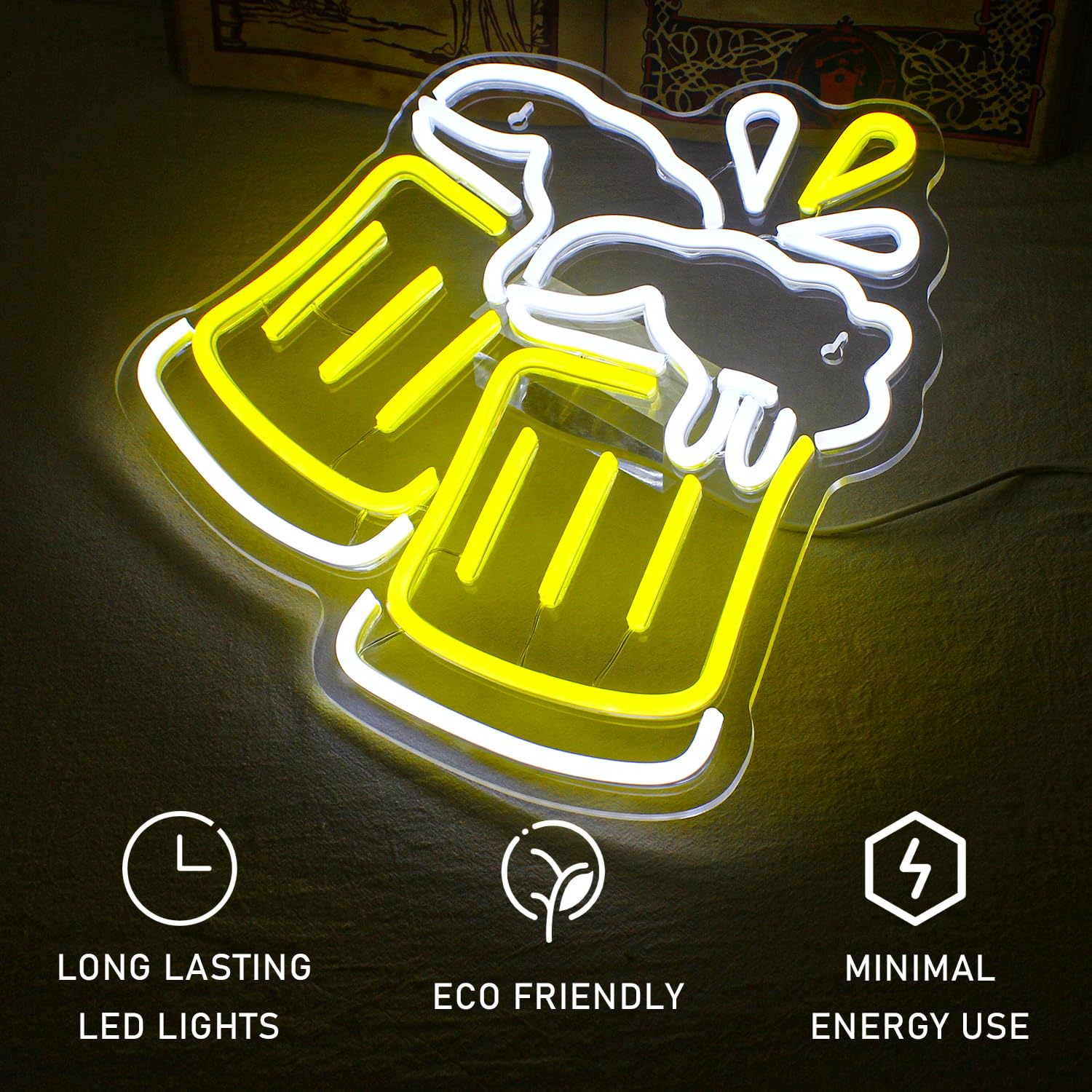 Bier Neon Schild Gelb Cheers Neon Lichter Led Bier Geformte Neon Schild Weiße Bar Licht Leuchtreklame Neonlicht (Beer cheers)