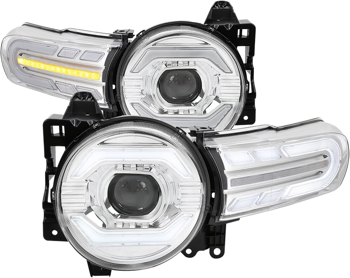 SPEC-D TUNING Chrome Housing Clear Lens Projector Headlights with LED sequential turn sign lights Compatible with 2007-2014 Toyota FJ Cruiser, Left + Right Pair Headlamp Assembly