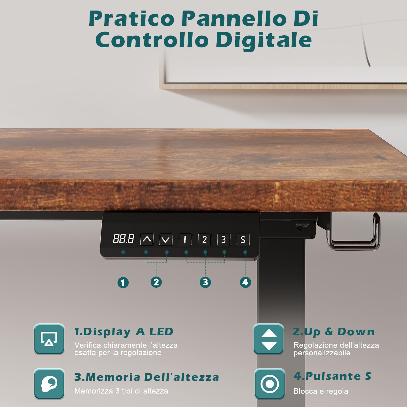 Devoko Scrivania Seduta E In Piedi, 2 Motori, Piano Scrivania Con 3 Tasti Di Memoria, Rotelle, Ganci E Scatola Per La Gestione Dei Cavi, Scrivania Regolabile In Altezza 73 – 120 cm, Nero