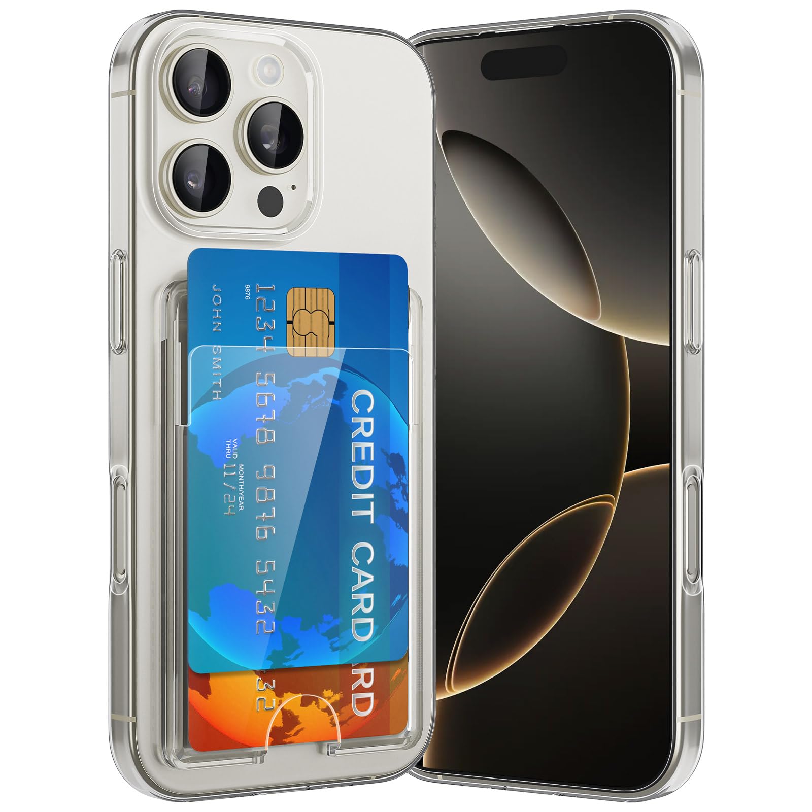 RIERBUBU Design for iPhone 16 Pro Case with Card Holder, Wallet Case Clear Slim Hard Protective Cover Anti-Scratch Shockproof Phone Card Case for