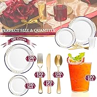 Vista 5 de Elegante vajilla desechable de plástico resistente, platos de plástico de diseño elegante, para bodas, cumpleaños y todas las ocasiones