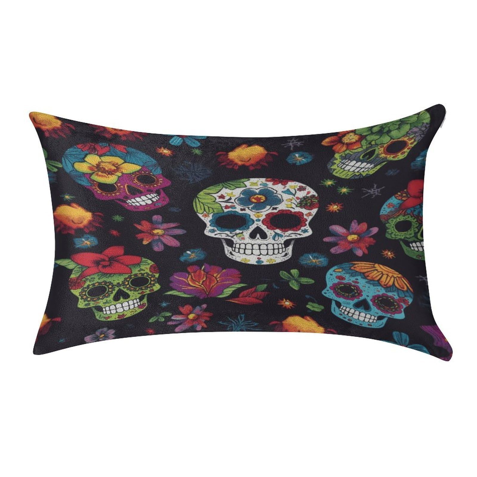 VstaDank Flower Cactus Sugar Skull Throw Pillow Cover 12"×20" Ultra Soft Pillowcase Cozy Lumbar Pillow Shell Gold Velvet Exquisite Decorative Cushion Sham Protector for Couch Sofa Bedroom