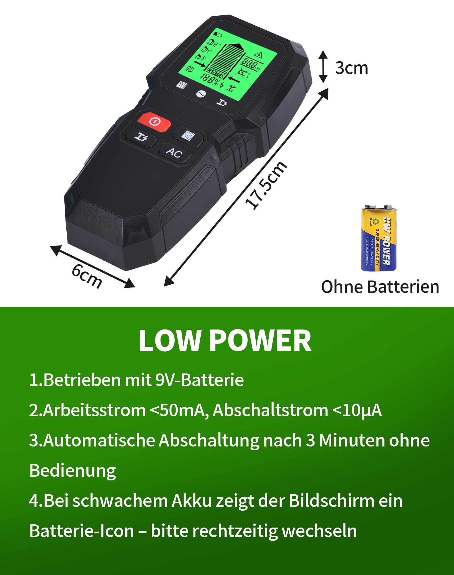 Detector, Sensor Electrónico 5 En 1, Escáner De Pared, Detector De Tubería Metálica – Con Pantalla LCD Y Alarma, Para Detectar Madera, Metales, Cables Eléctricos Y Objetos Magnéticos O No Magnéticos