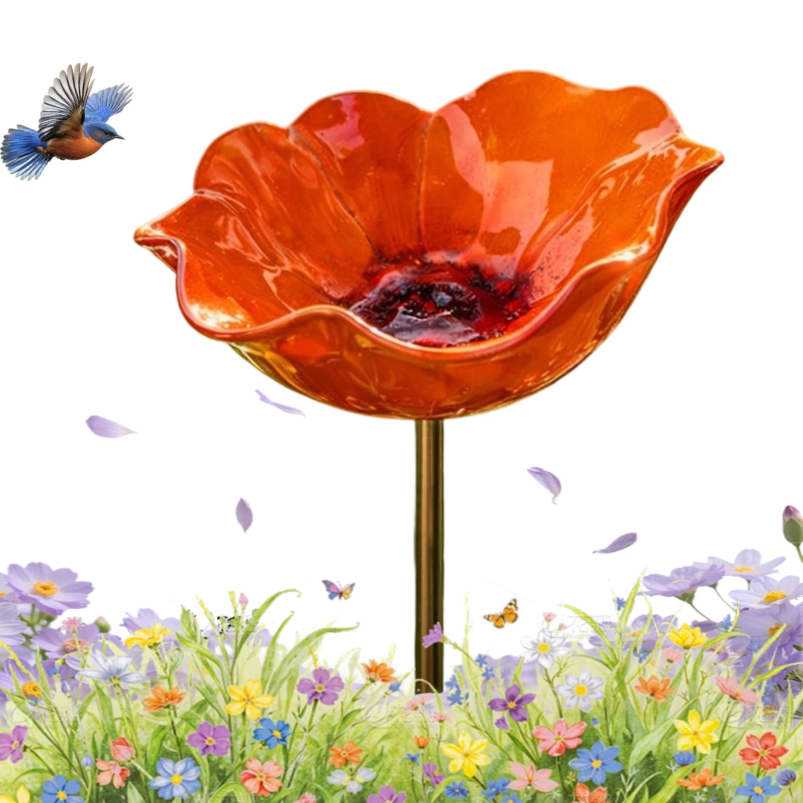 Handmade Metal Flower Garden Stake, 2026 New Metal Flowers For Garden, Poppy Bird Bath, Rustproof Me-tal, Handcrafted Me-tal Flower Art, Perfect For Flowers Beds & Pathways (B,1pc)