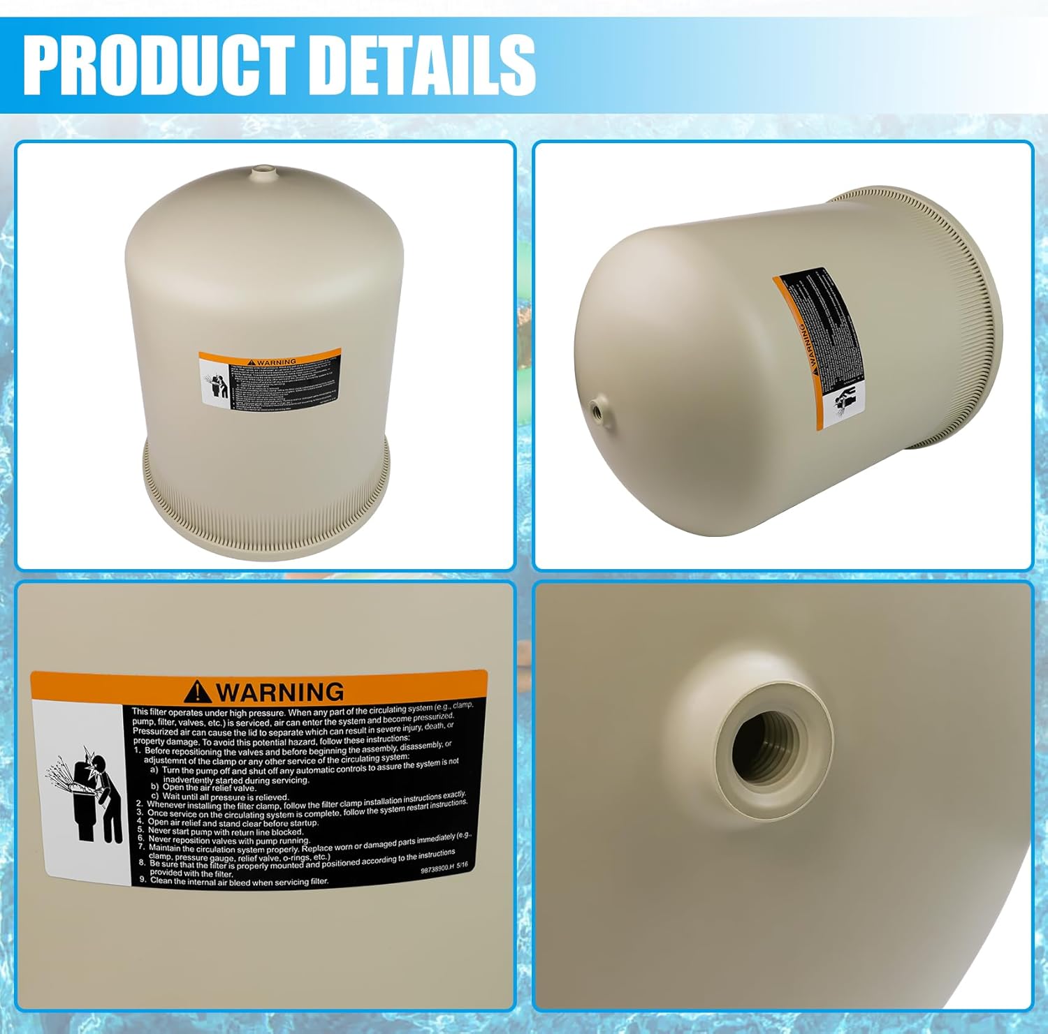 Pool Filter Almond Lid Assembly Compatible with pentair 178582, for Clean & Clear Plus 520 CCP520 and Quad D.E. 100 Pool and Spa Cartridge Filters, Pool Filter Housing Cover Tank Top Lid, 25.5 Inch