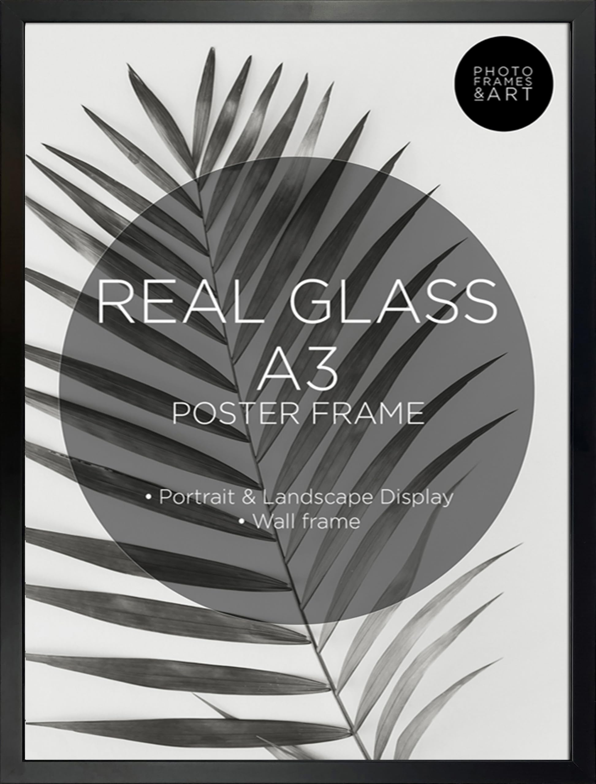 pf+a Winchester a3 black poster frame - REAL GLASS - Premium Black A3 Picture Frame - Wooden Photo Frame - A3 Poster Frame