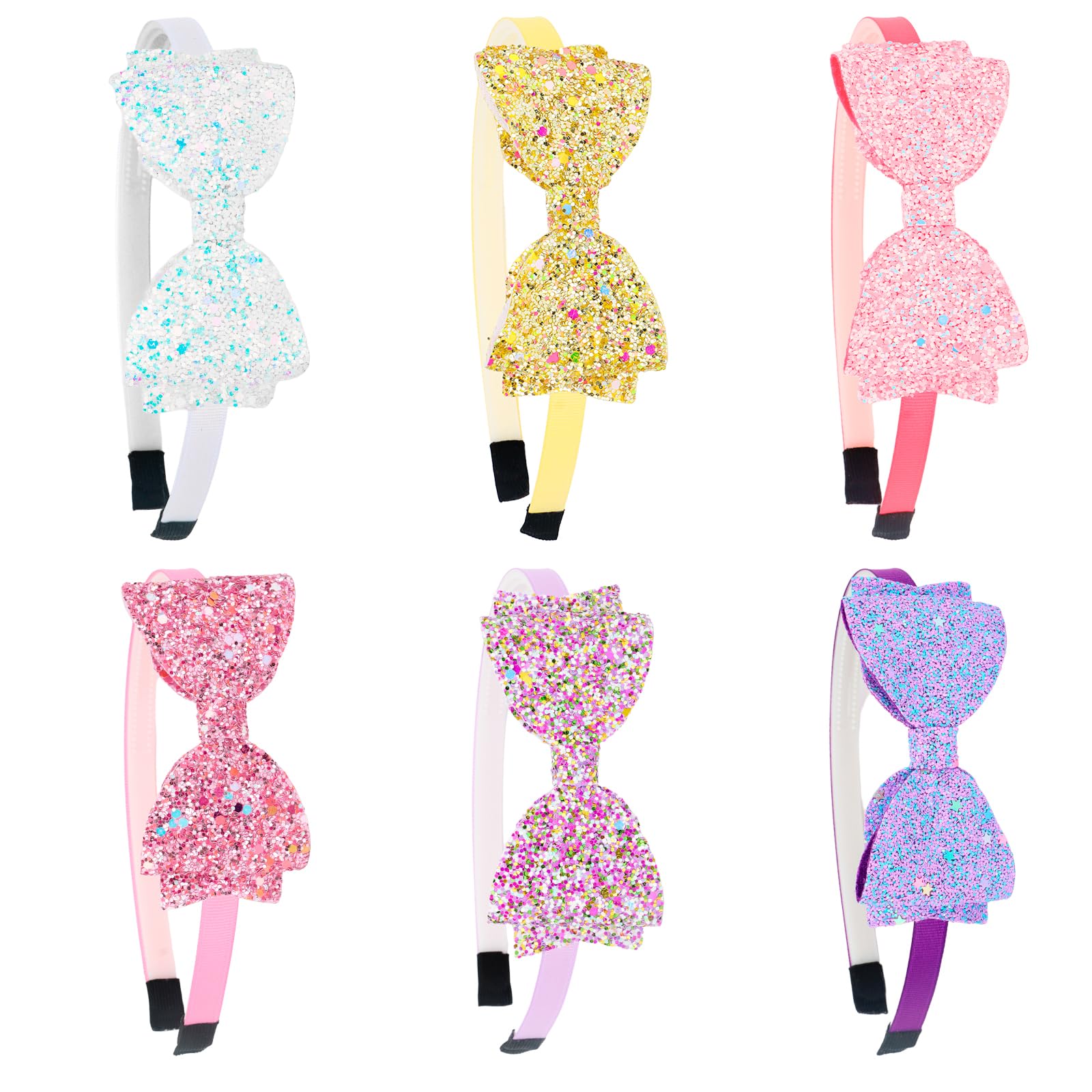 Semato 6 Pcs Glitter Headbands for Girls Hair Bows for Girls Hair Accessories Toddler Headband with Bow Little Girl