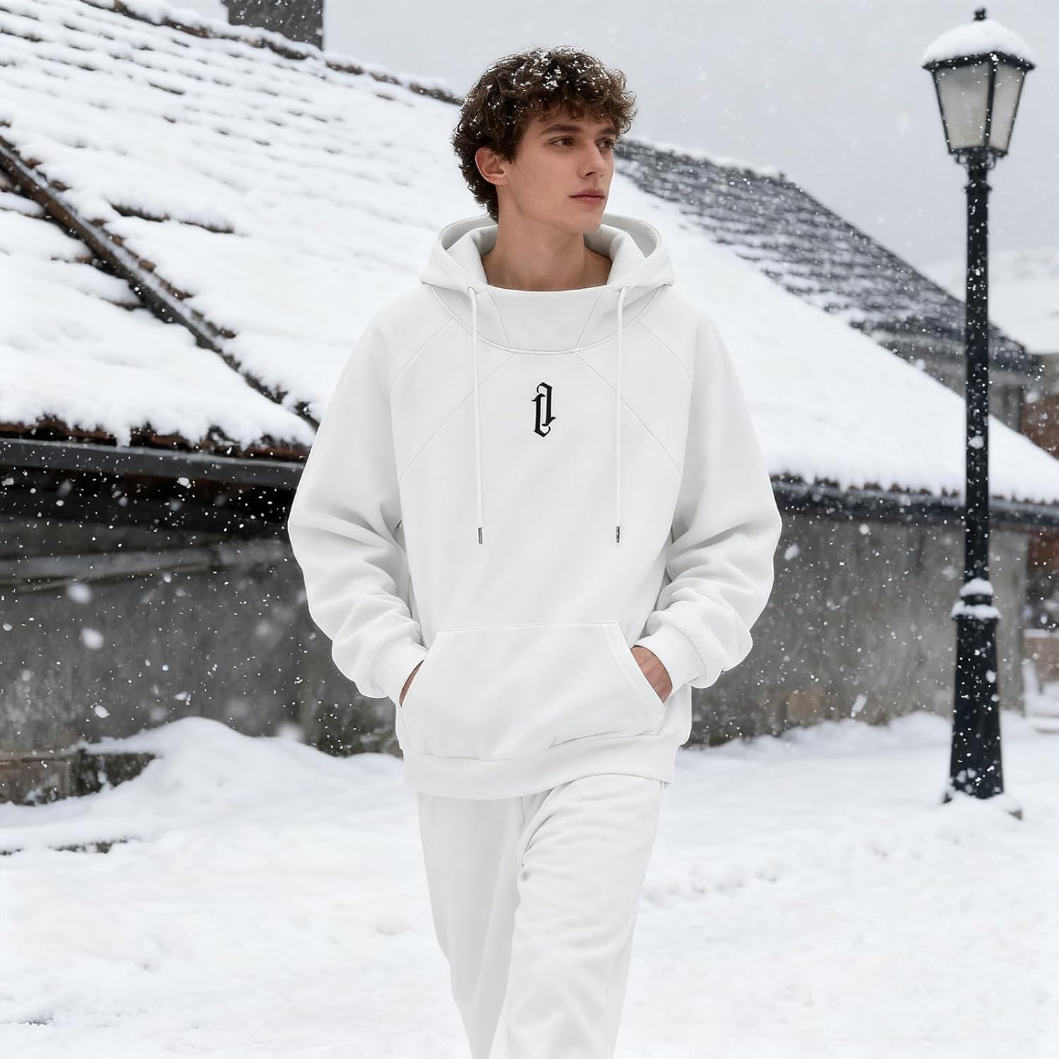 Fleece Hoodies for Men High Neck Sweatshirts Casual Loose Fit Lightweight Techwear Pullover Fall Winter - Image 3