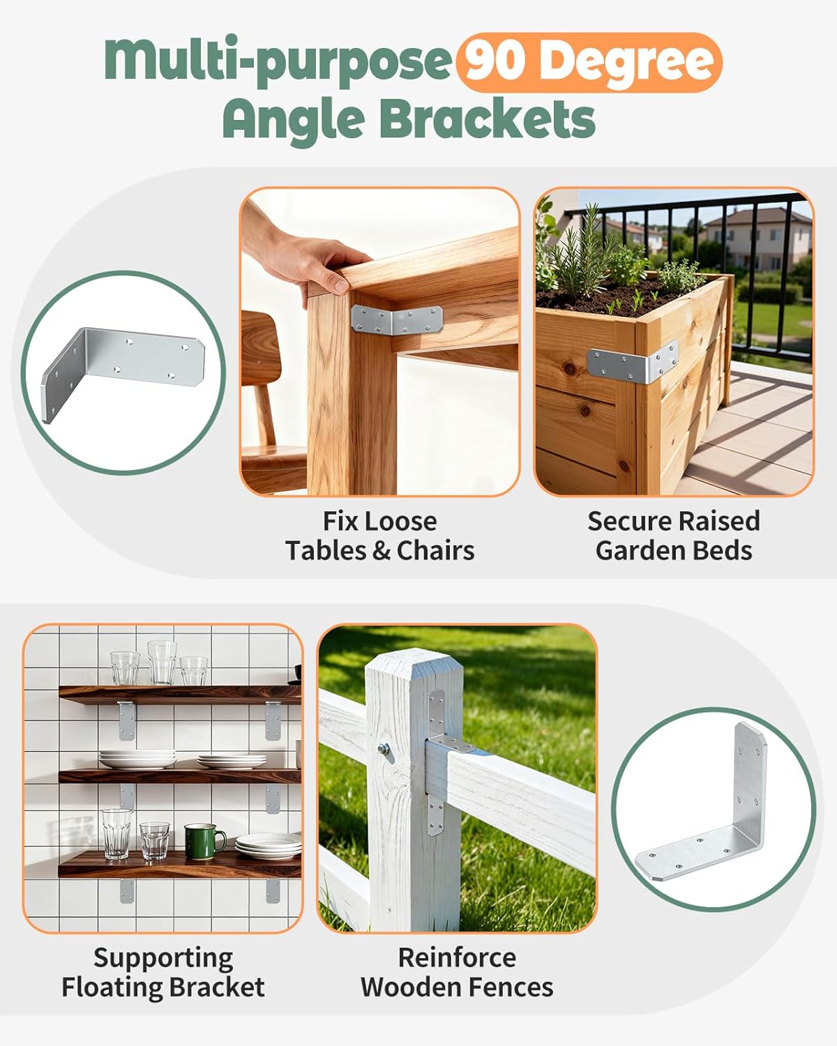 3"x3" L Brackets, 90 Degree Angle Iron, Heavy Duty Steel Corner Brace for Wood Shelves, Post, Floating Shelves, Desk (Galvanized-8 Pcs)