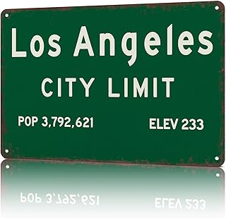 Funny Metal Sign Los Angeles City Limit Sign With Population And Elevation Data Poster Wall Art for Office Dorm bedroom Bar Garage Decor 8X12inch