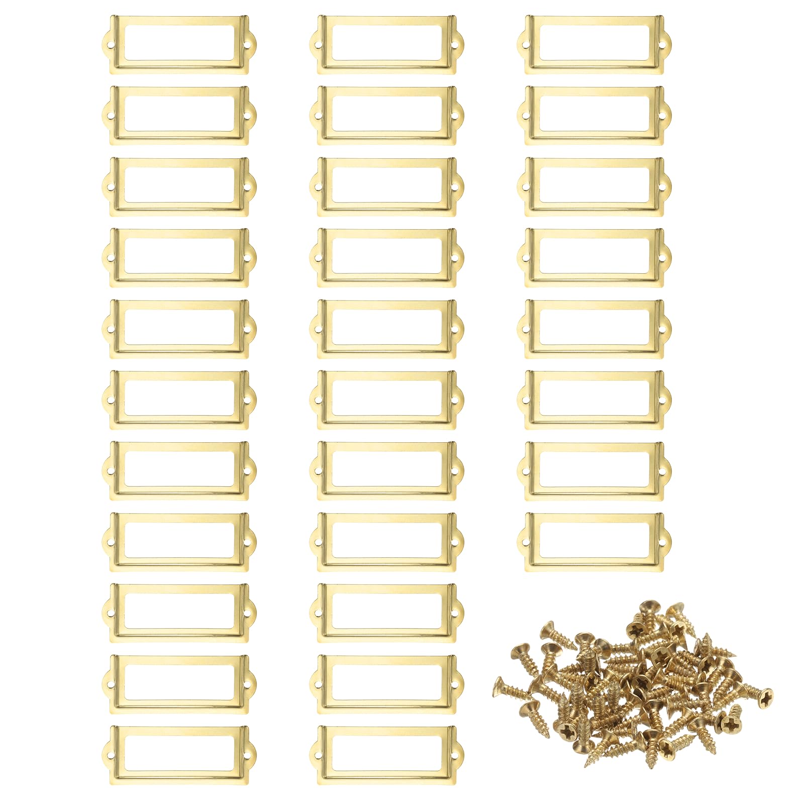 PATIKIL 83x32.5mm Metal Label Holders, 30 PCS Label Name Card Tag Frames with Screws for Office Library File Cabinets Shelves Wood Drawers Fabric Bins, Yellow