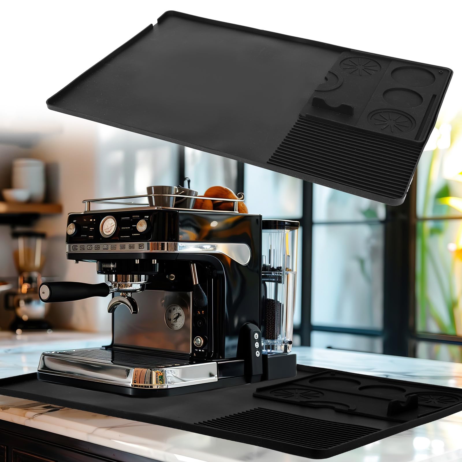 Zestaw Silikonowych Podkładek Pod Kawę 2 w 1 z Podniesioną Krawędzią, 60x40cm Odporny na Ciepło Antypoślizgowy Podkładka Pod Espresso do Ninja Luxe Akcesoriów Ekspresu Kawy