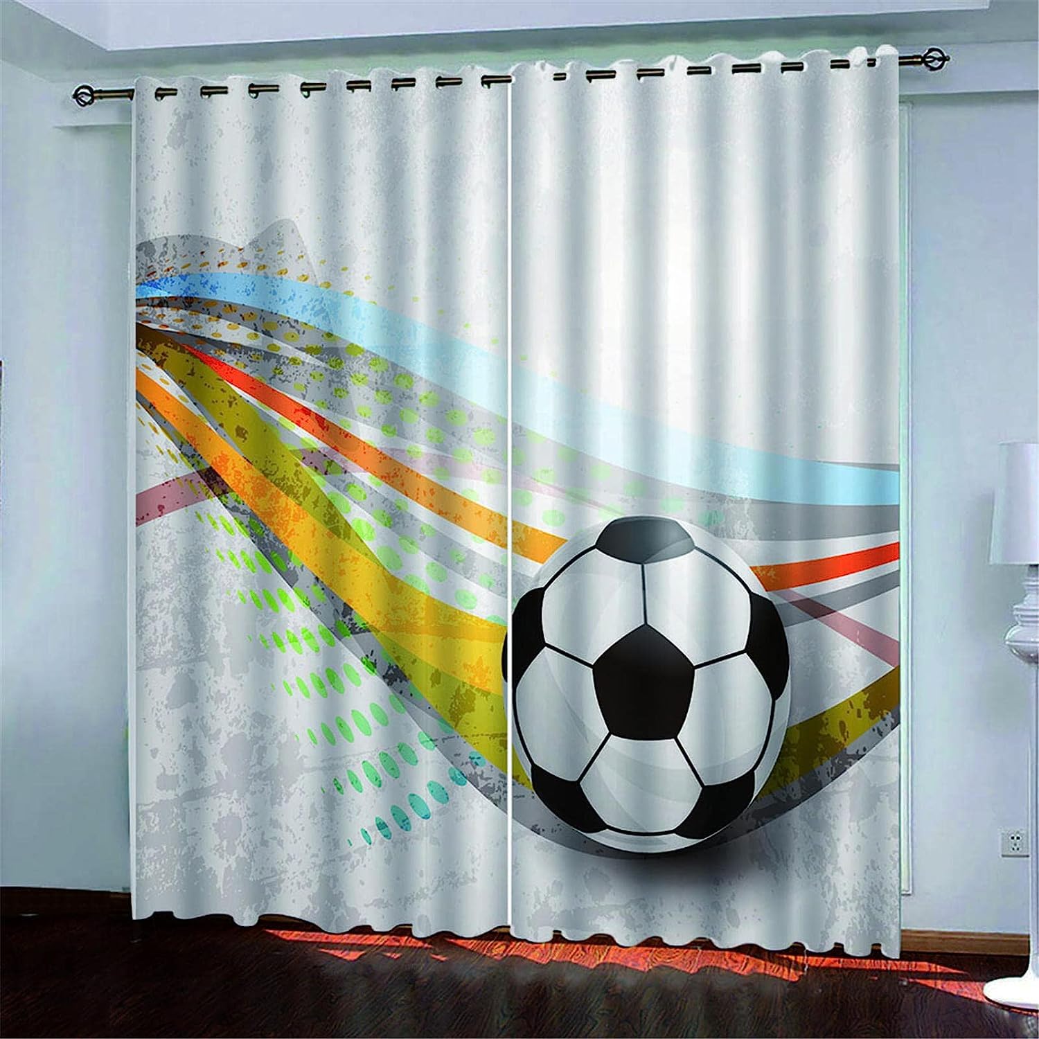 Cortinas Niño Niña Habitacion Opacas con Ojales 3D Fútbol Deportivo 2 Piezas Cortinas Termicas Aislantes Frio Y Calor Salón Dormitorio Ventana Decor