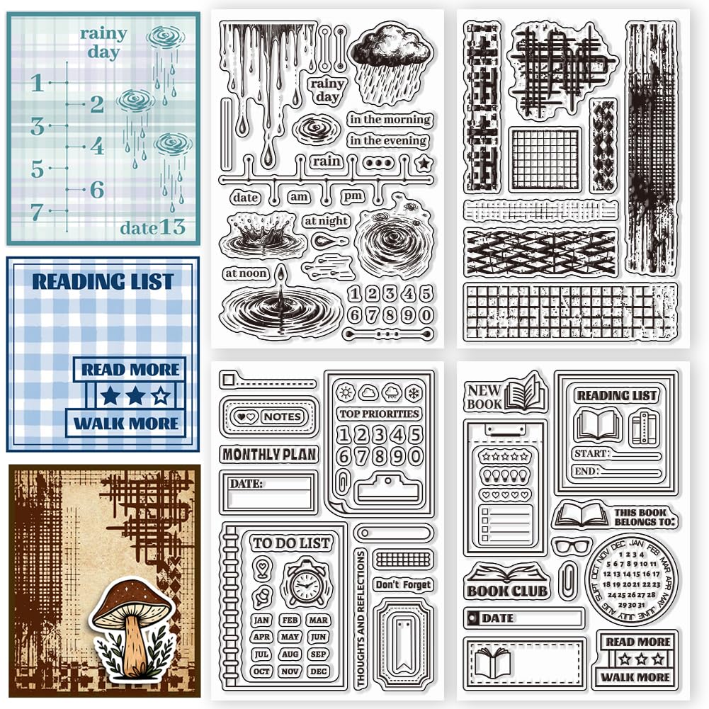 CONCHLERY 4 Sheets 4 Styles Timeline Pattern Clear Stamps Labels Silicone Stamp Seal Transparent Stamps for DIY Scrapbooking and Card Making Paper Craft Decor, 6.3x4.3 Inch