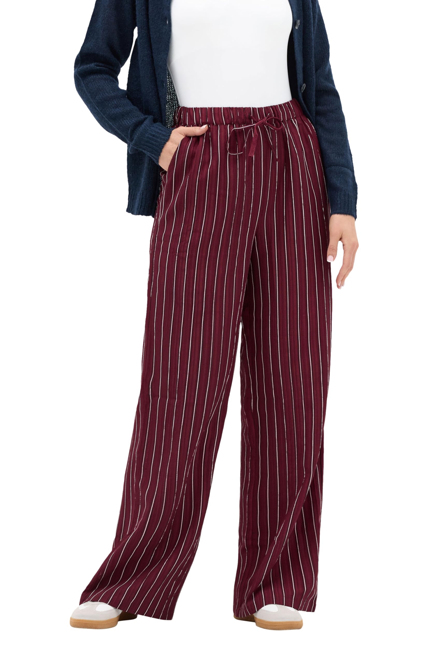 Long Tall Sally - LTS Tall Red Striped Wide Leg Trousers - Women's