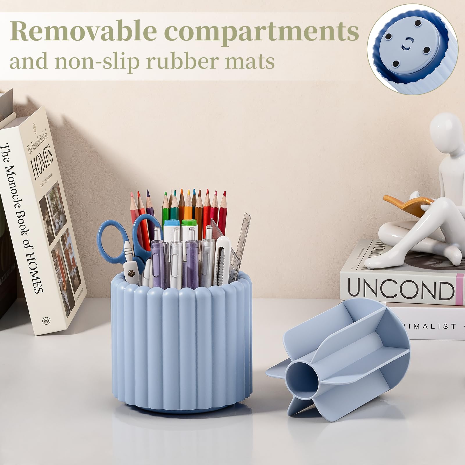 Anyoifax 360° drehbarer Stifthalter für Schreibtisch, abnehmbarer Stiftebecher, Blau
