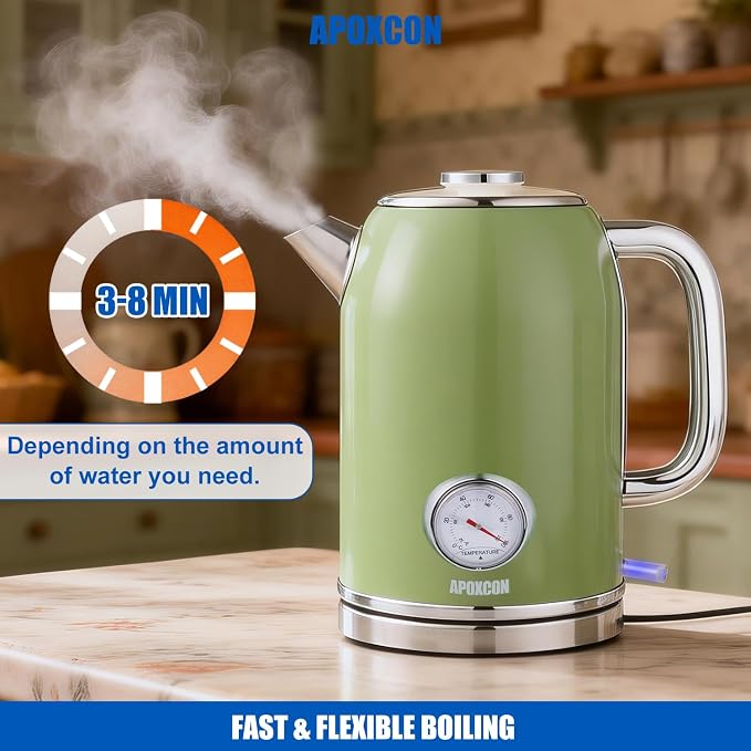 Hervidor eléctrico retro con termómetro 1.8L acero inoxidable miniatura 9