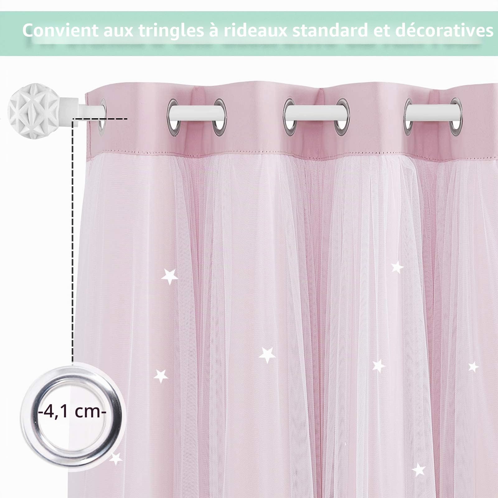 NICETOWN Rideaux Rose Occultant - Double Rideaux Décoration du Maison Chambre Fille Etoile Motif Perforées 2 Couches avec Voilage Blanc, L 132 sur H 240 cm, Rose Clair, 2 PCs