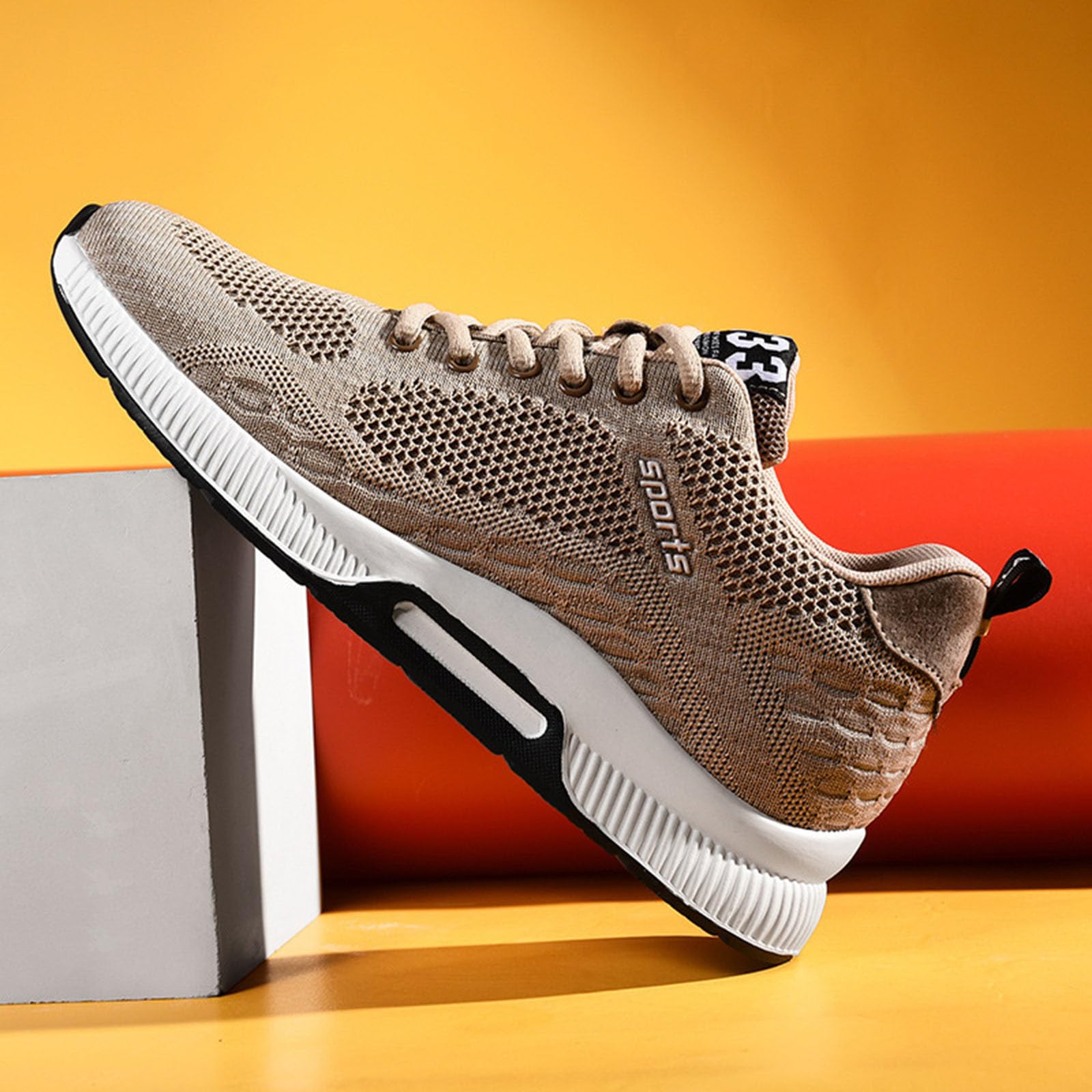 Generisch 2026 Paar Herrenschuhe mit Erhöhung, lässige Mesh-Sneaker, leichte, atmungsaktive Sportschuhe zum Schnüren mit verstecktem Hebeabsatz für Männer, 10 cm (Khaki, 43)