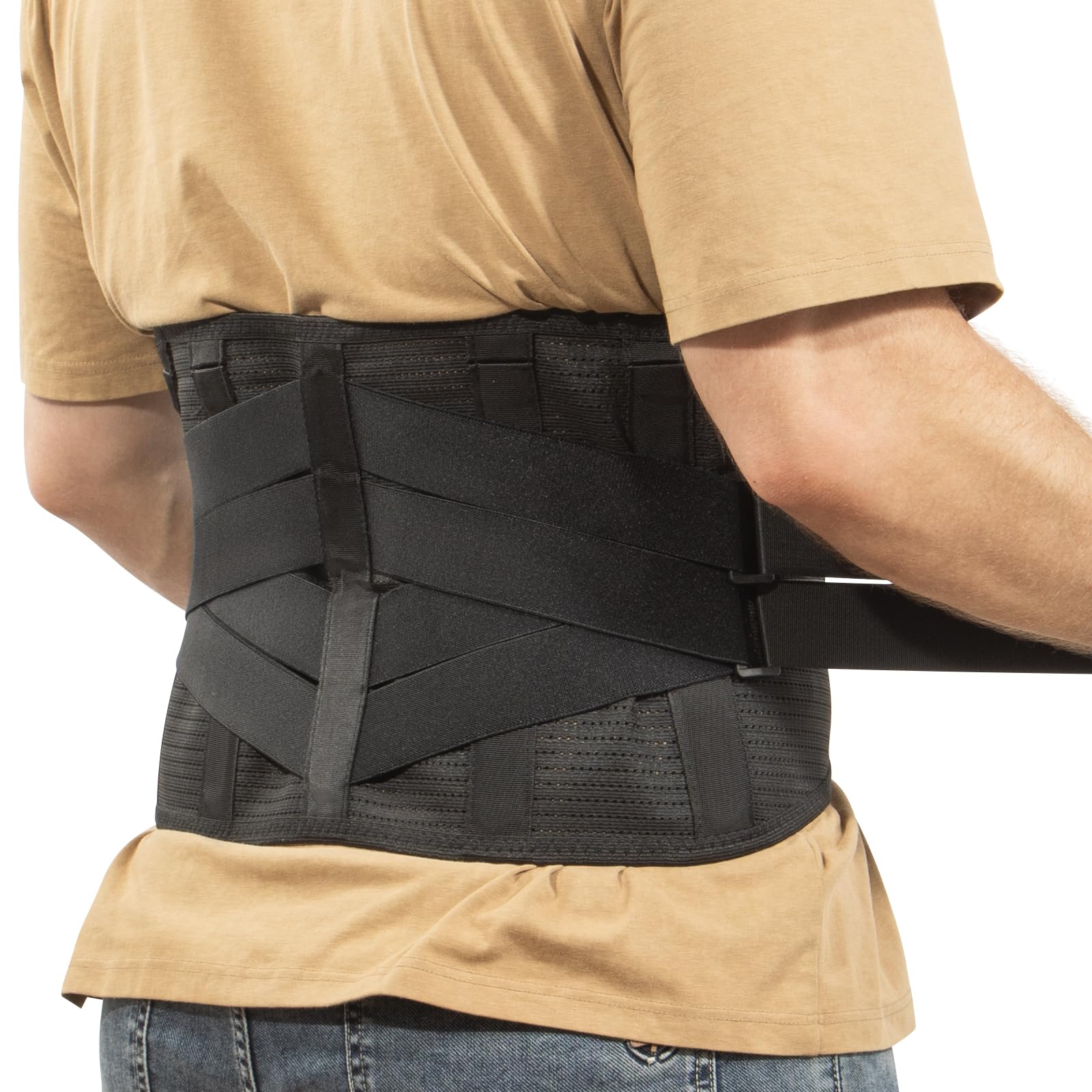 Rückenbandage für Schmerzen im unteren Rücken, ergonomisches Design mit 7 Stäben, verstellbare Lendenwirbelstütze mit atmungsaktivem Netzgewebe für Bandscheibenvorfall, Ischias, Skoliose