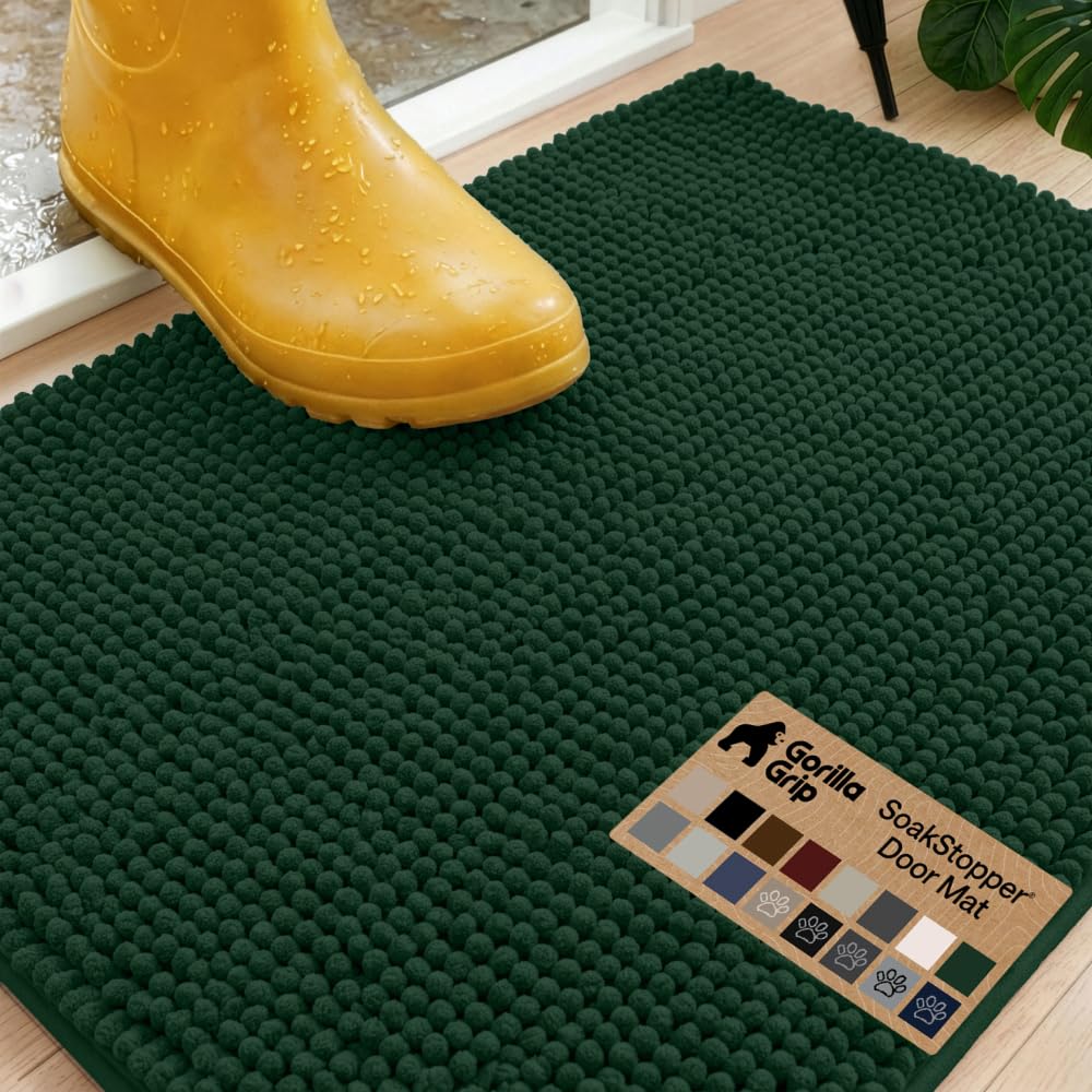 GORILLA GRIP SoakSTOPPER Dog Door Mat, Machine Wash and Dry, 24x17 Green