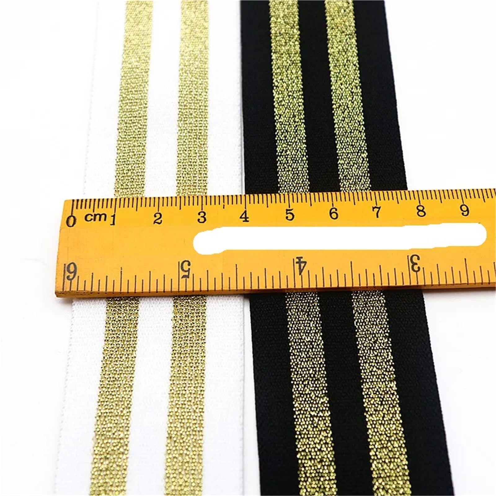 40mm Striped Elastic Band 1m 2m 3m 5m 10m 20m Garment Decoration Accessories Sewing Supplies(2Gold white,20 meter)