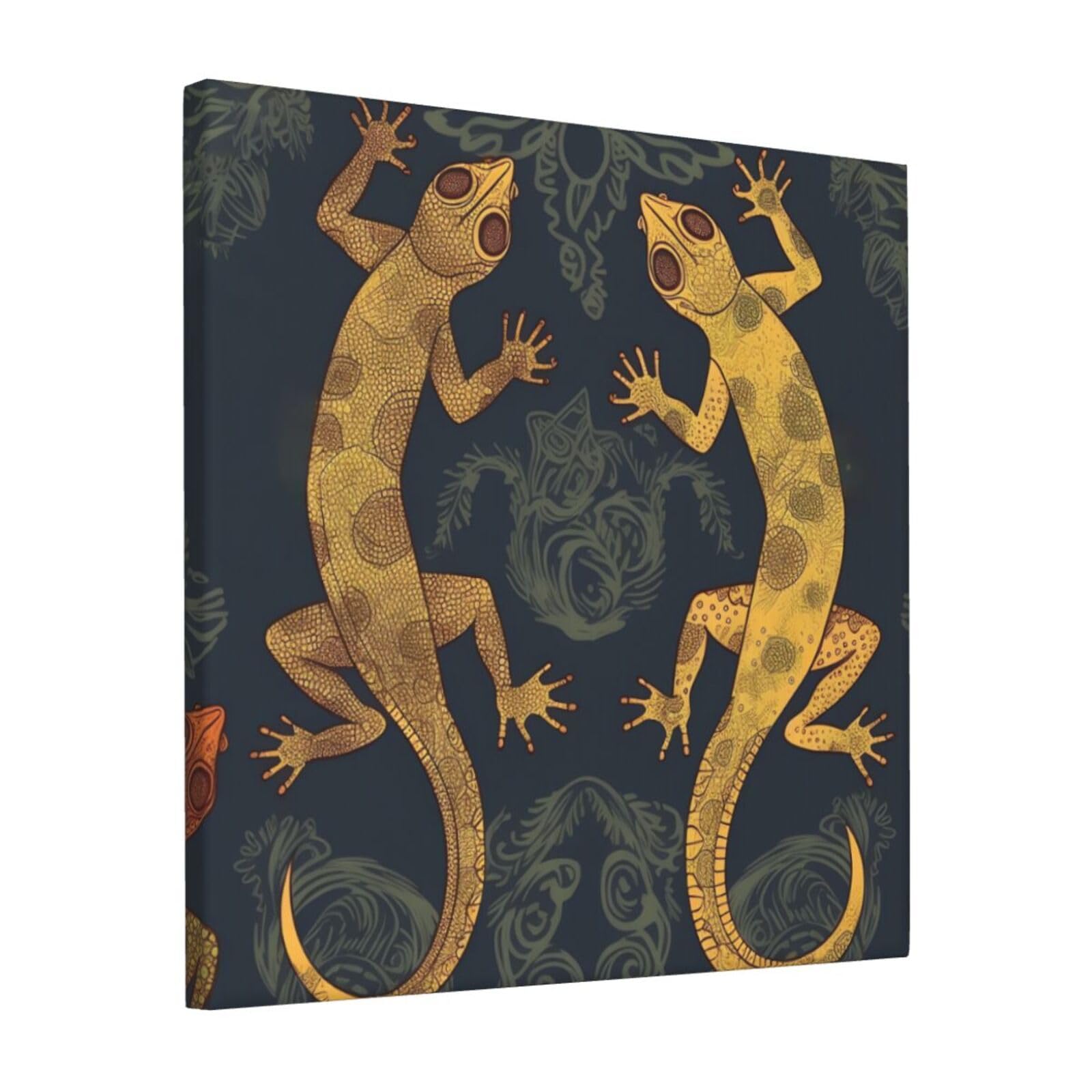 KLOPH Gecko Lizards Canvas Wall Art for Living Room 12"x12" Modern Artwork Painting for Bathroom Hanging Canvas Prints Aesthetic Wallart for Bedroom Kitchen Office Wall Decor