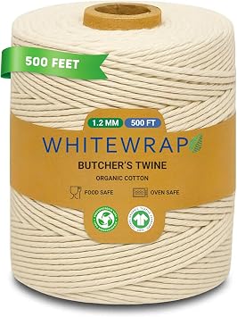 Organic Butchers Twine | 1.2mm Natural Cotton, 500 Feet Oven-Safe for Turkey Trussing, Meat Roasting & Baking | Strong & Versatile for Cooking, Crafts & Gift Wrapping