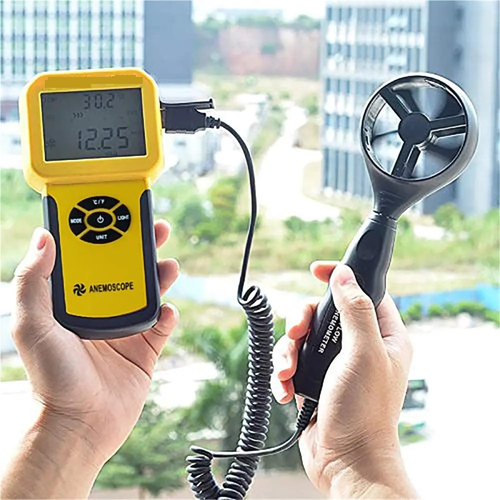 Anemómetro digital, 0.3~30m/s Sensor de velocidad del viento Anemómetro digital Instrumento medición volumen aire Probador mano