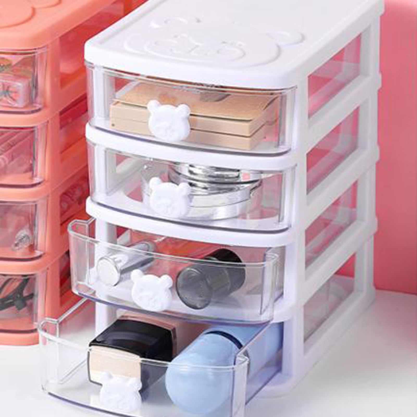 Mini Organisateur Bureau 4 Tiroirs Plastique Transparent Empilable - Rangement Fournitures Et Bijoux