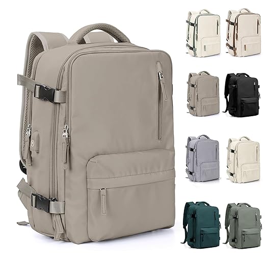 Mochila Viagem, Mochila Feminina Avião,40L Impermeável & Expansível,com Porta USB, Mochila Notebook Masculina Grande para Trabalho Casual Esportes Hiking Escolar Presente