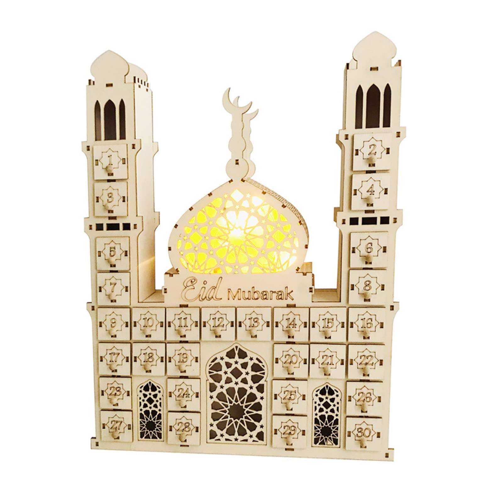 Jazuaiao Eid Countdown Calendar Advent Calendar Led Light Ornament for Wedding New Year Birthday Party Decor Eid Countdown
