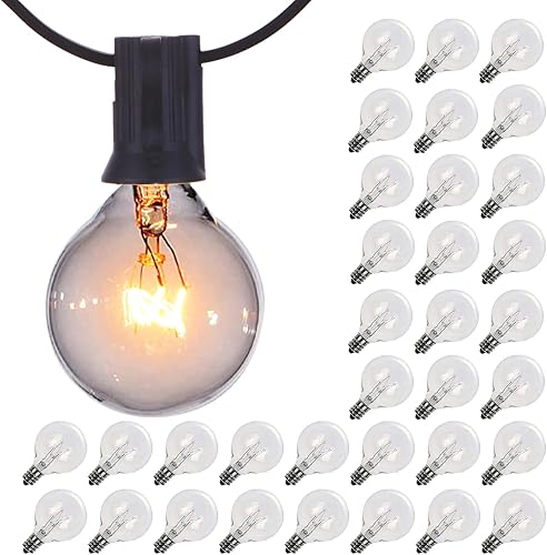 Miniatura 22 de Paquete de 25 bombillas de repuesto G40, bombillas de vidrio incandescente de 5 W 120 V, para tira de luces E12 para exteriores, rosa esmerilado