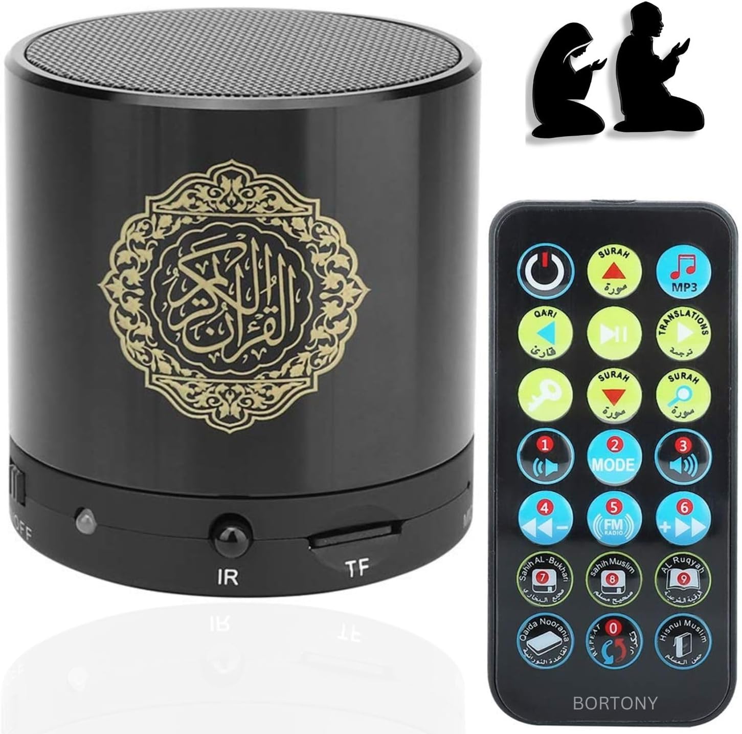 SQ200 Bluetooth Quran Speaker, Portable Wireless MP3 Player 8GB TF FM Translator USB Rechargeable (Black)