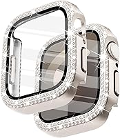 Vista 55 de Surace - Carcasa compatible con Apple Watch de 1.65 pulgadas con protector de pantalla de cristal templado, diseño brillante con 300 diamantes