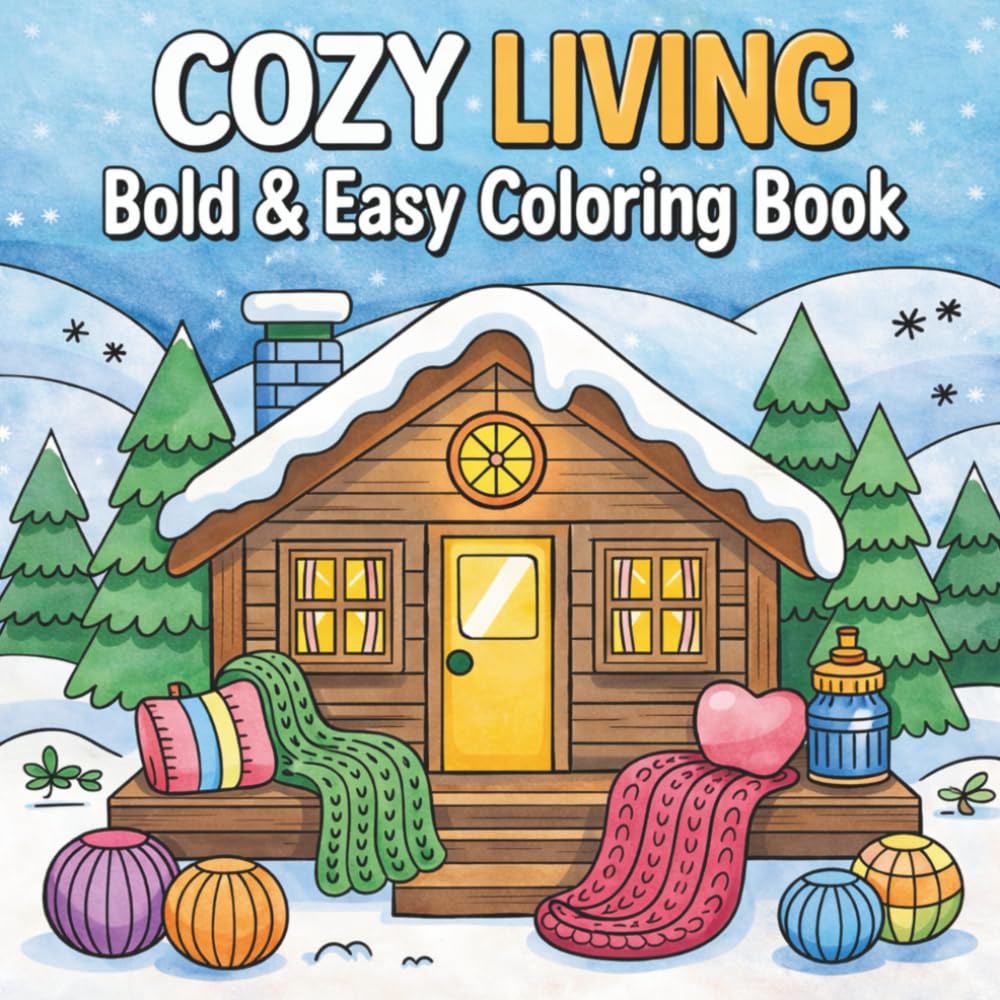 Cozy Living Bold & Easy Coloring Book: A Relaxing Adult Coloring Book with Simple Cozy Home Designs, Warm Winter Scenes, Cute Cabins & Stress-Relief Coloring Pages for Beginners and Seniors