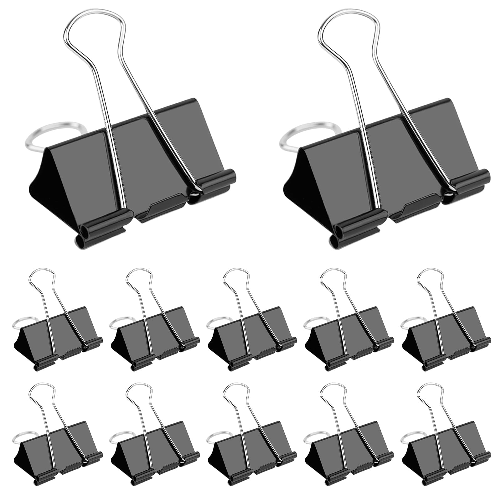 Supoion Black 12 Pcs Binder Clips Foldback Clips 25Mm/32Mm/41Mm/51Mm Foldback Clamps Money Paper Clamps Writing Paper Clips For School