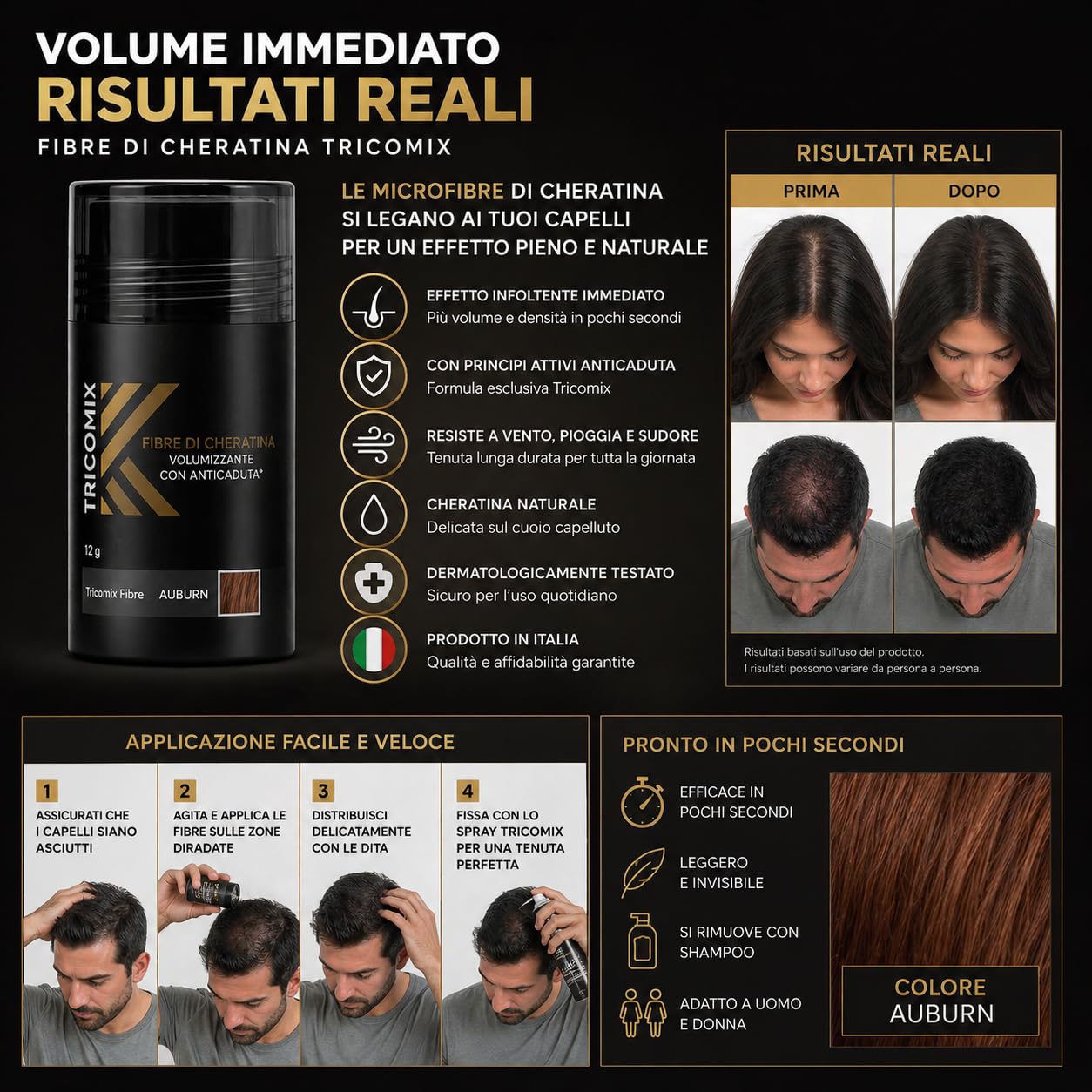 Fibre di Cheratina per Capelli 12g – Fibre Ispessenti per Capelli Diradati – Effetto Infoltimento Naturale – MEDIUM BROWN (Castano medio)