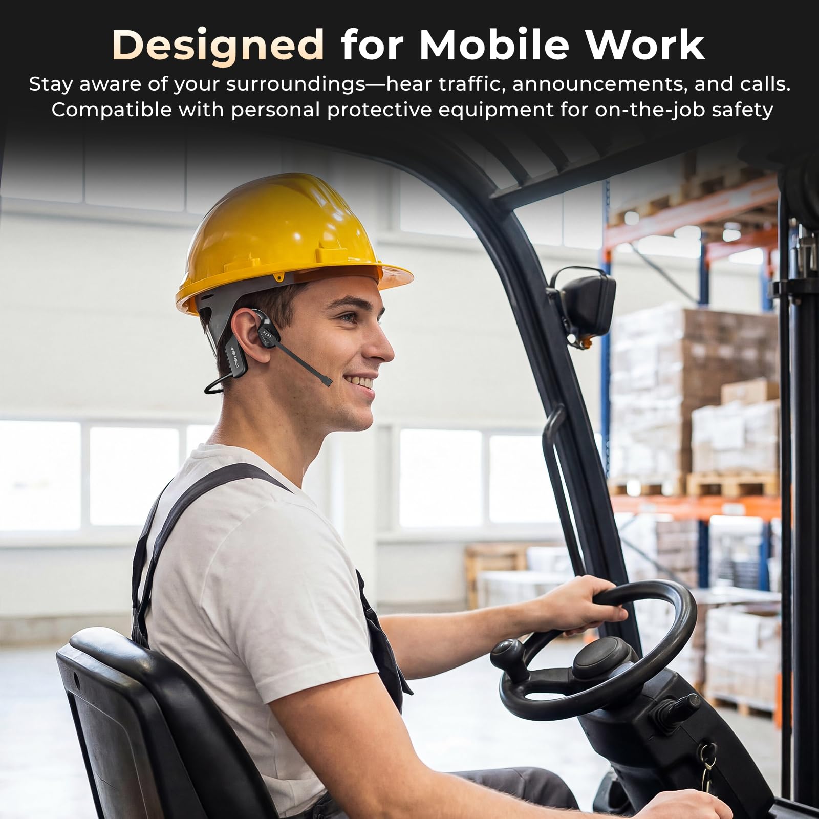 Cuffie aperte con microfono, cuffie wireless con microfono per chiamate di lavoro, microfono con cancellazione del rumore AI, cuffie Bluetooth Trucker a conduzione d'aria con pulsante mute, 32 g