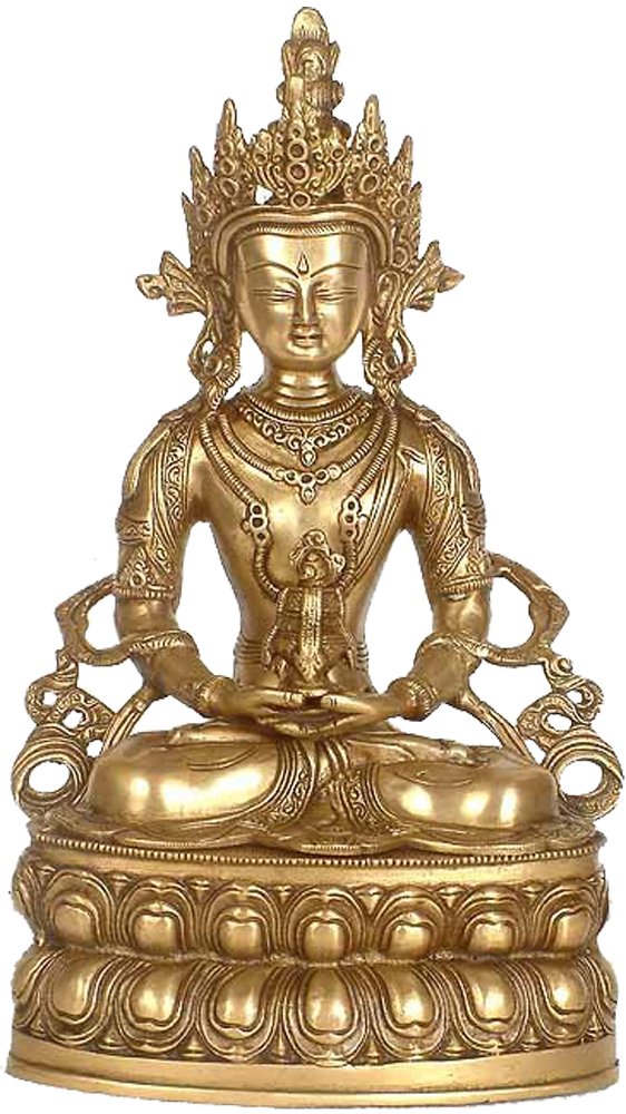 Exotic India Amitabha Buda meditado, latón Natural, tamaño: 14 x 8,3 x 14,3 Pulgadas